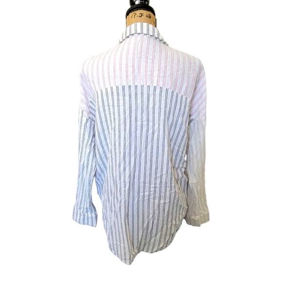 Medium Inmod White Pastel Stripe Button Down Shirt, Pink, Blue, Yellow & Gray - Picture 2 of 4